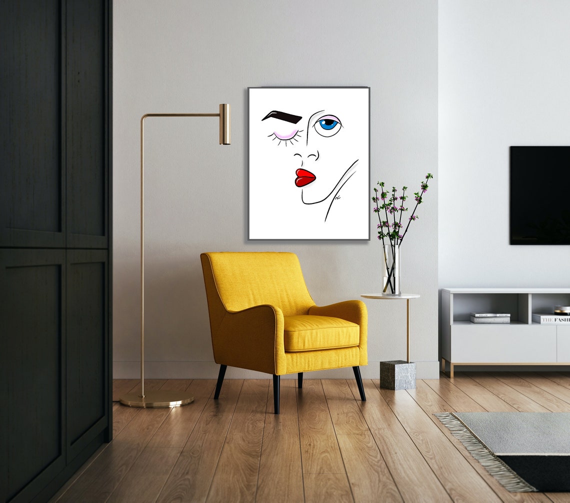 Cubist Style Womans Face Black Red Lines Minimalist Art Poster - Image 4