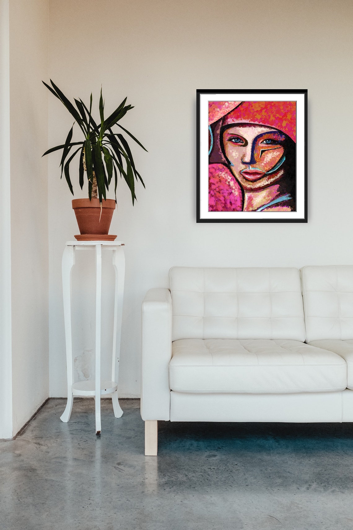 Cubist Womans Face Red Hat Blue Eyes Colorful Abstract Poster - Image 3