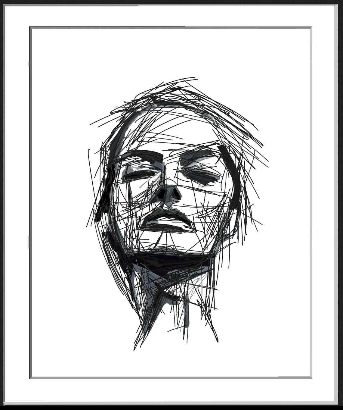 Black and White Scribble Line Art Portrait of a Woman's Face Poster - Image 5