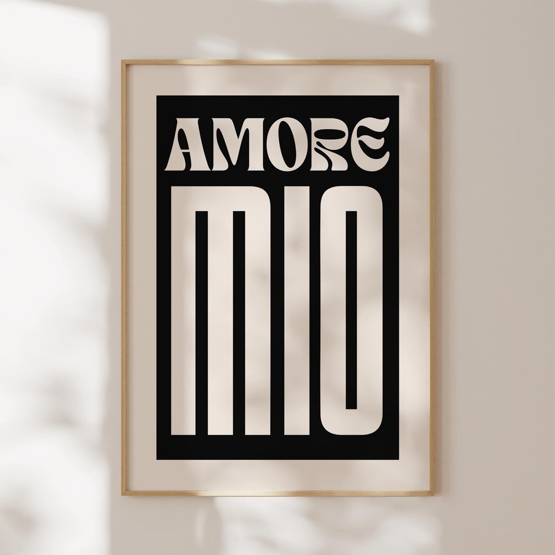 Amore Mio Retro Wavy 70s Italian Typography Black and Cream Poster