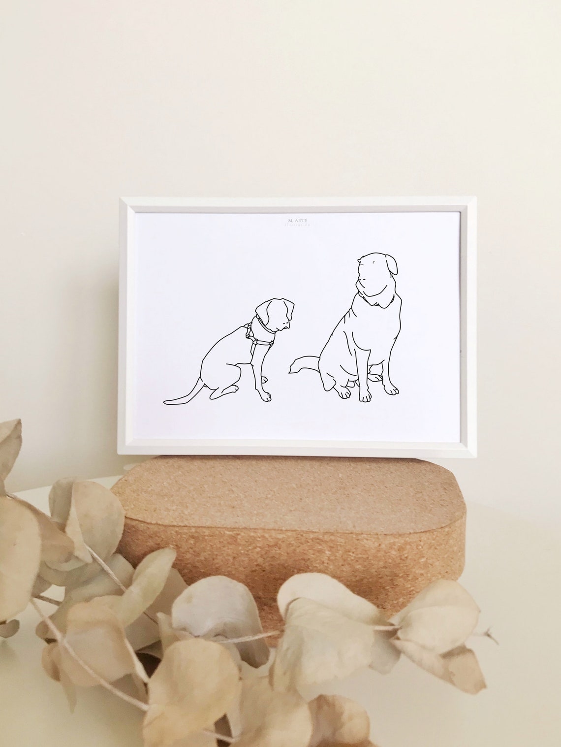 Two Dogs Playful Poses Minimal Line Drawing Custom Pet Portrait Poster - Image 3
