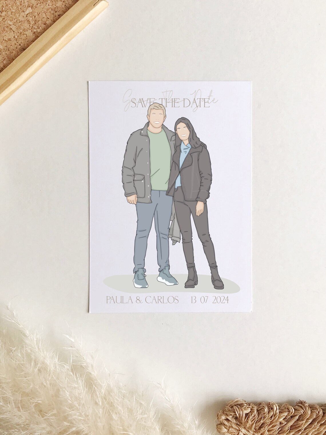 Personalized Custom Couple Portrait, Save The Date - Image 2