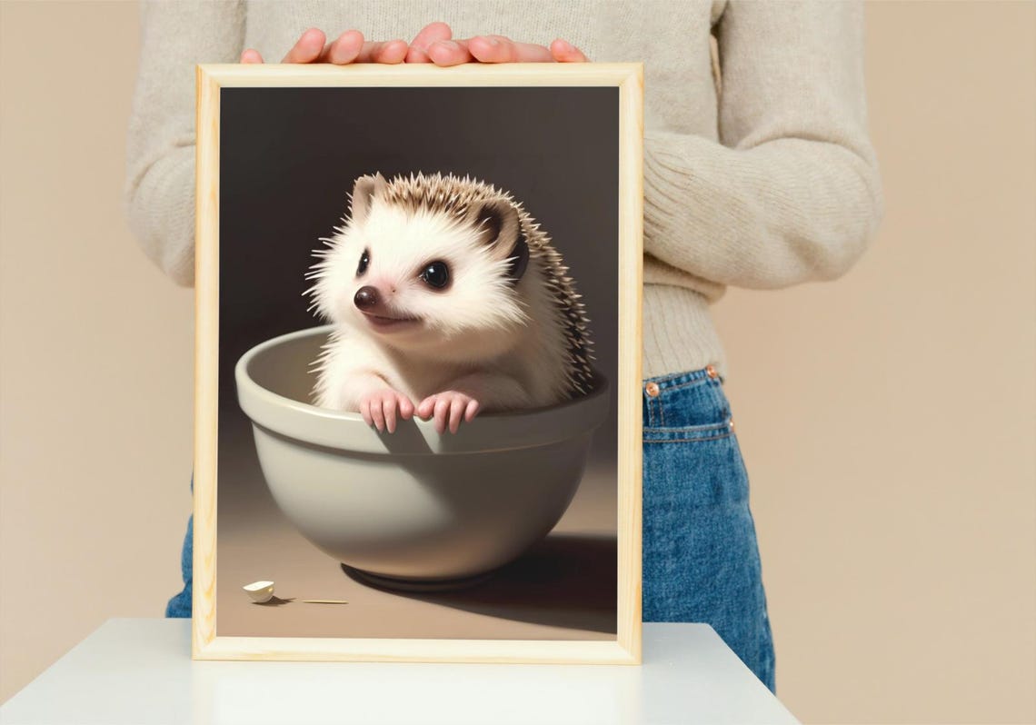 Baby Hedgehog Wall Art Home Decor Cute Animal Painting Living Room Art - Image 5