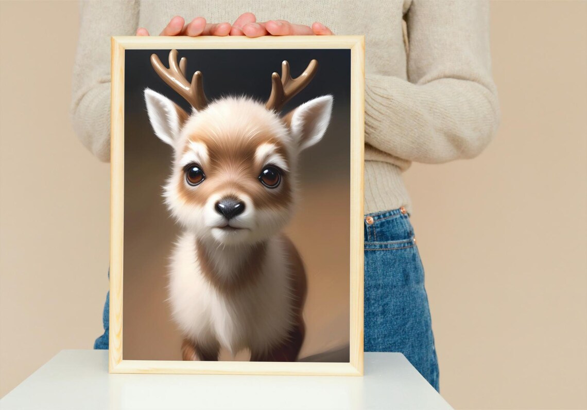 Baby Reindeer Calf Antlers Big Brown Eyes Woodland Nursery Wall Poster - Image 5