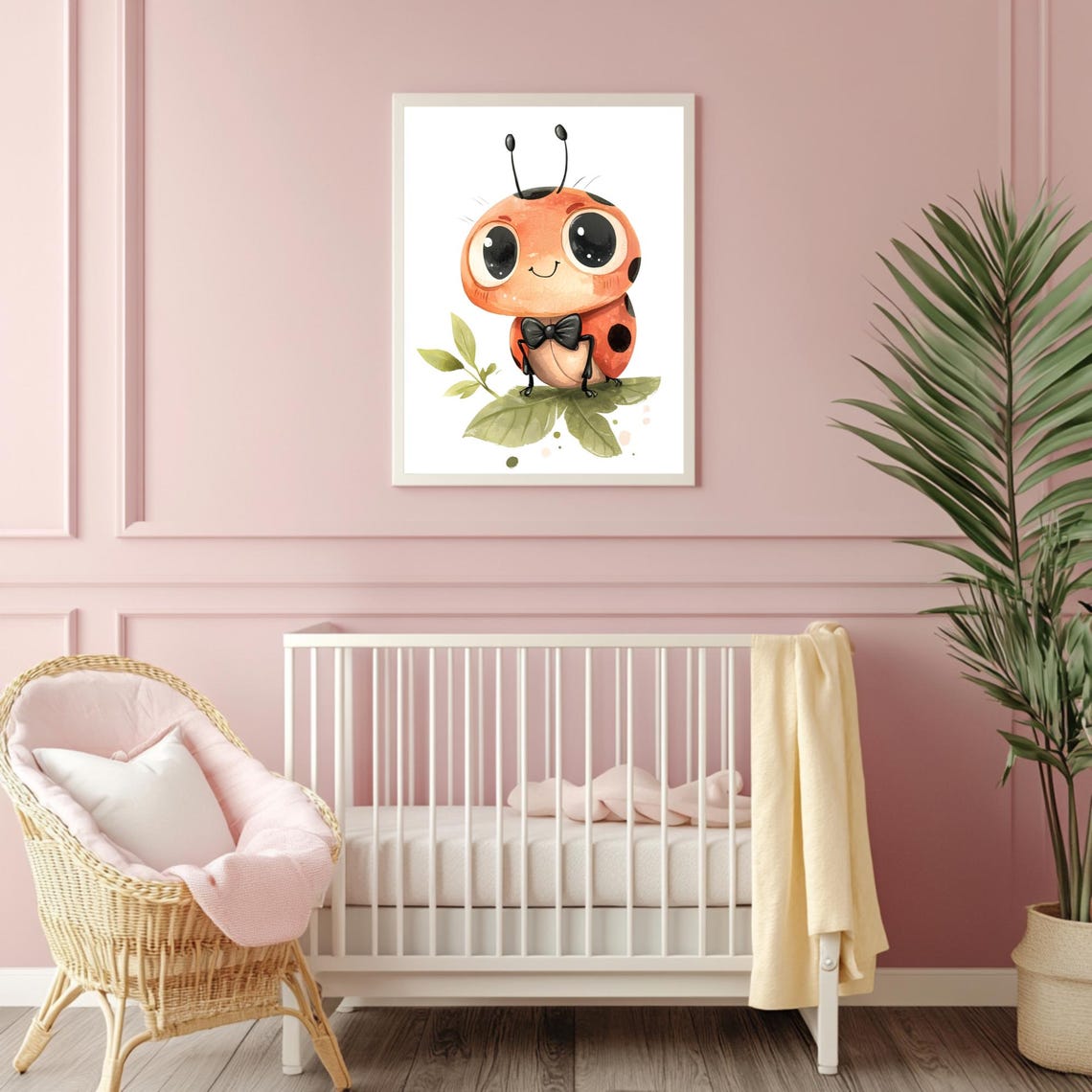 Cute Ladybug Nursery Wall Art Watercolor Ladybug Baby Gift Pastel Kids Room Decor Garden Theme Nursery Print - Image 4