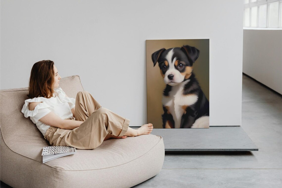 Cute Tricolor Puppy Black White Tan Big Soulful Eyes Portrait Poster - Image 3