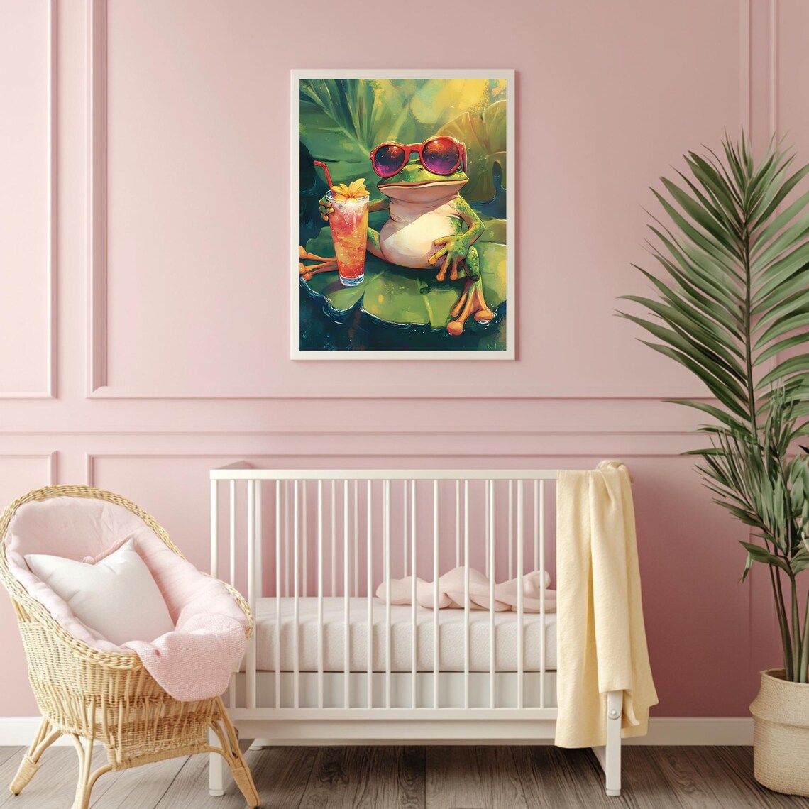 Funny Frog Red Sunglasses Sipping Tropical Cocktail Lily Pad Poster - Image 4