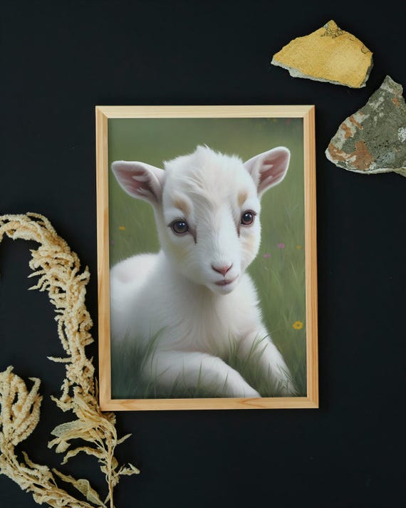 Baby Goat Wall Art Home Decor Cute Animal Painting Living Room Art