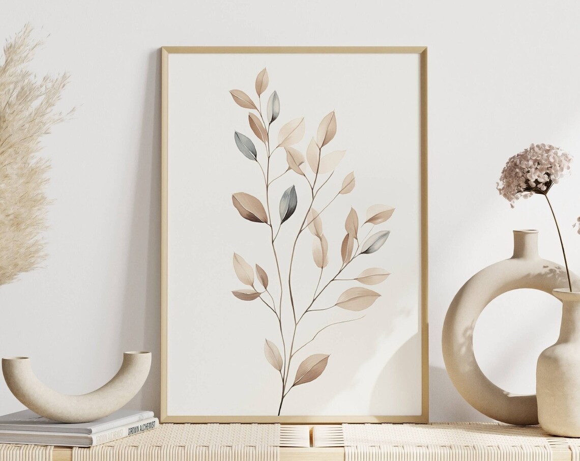 Scandinavian Minimalist Plant Art Print, Boho Decor