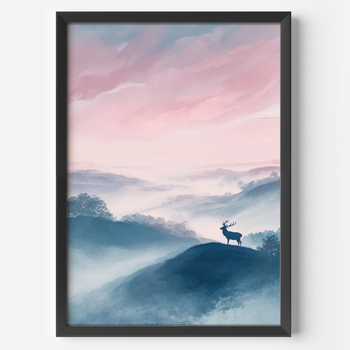 Deer Silhouette Scandi Landscape Art Print