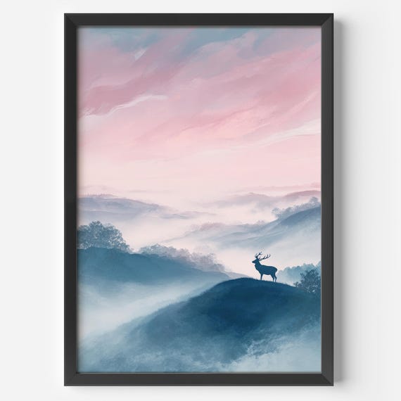 Deer Silhouette Scandi Landscape Art Print