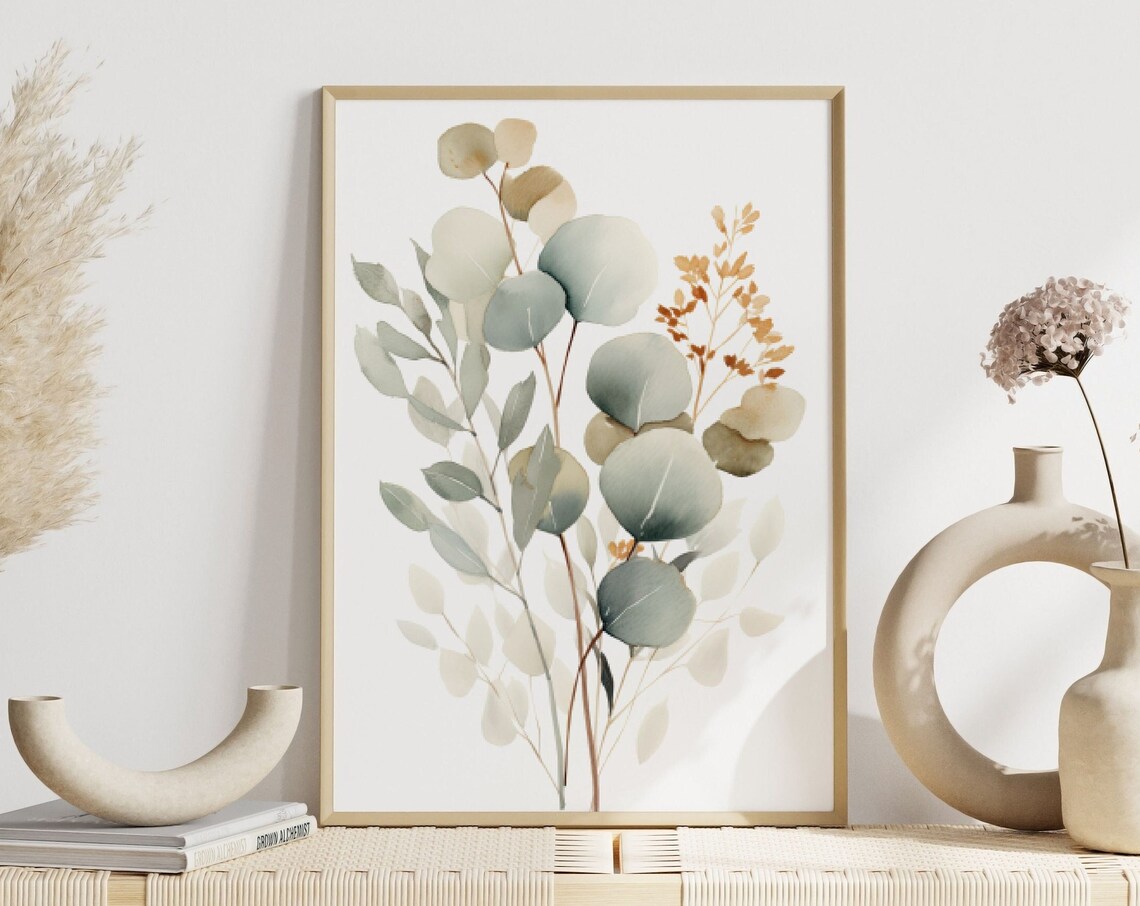 Scandinavian Eucalyptus Branches, Minimalist Botanical Art Print