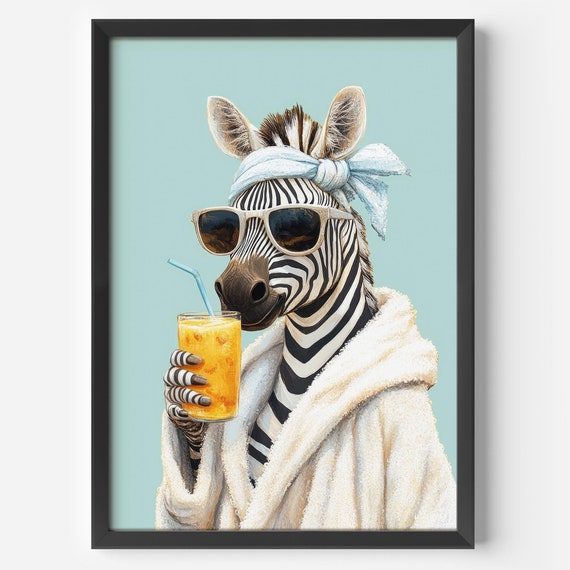 Funny Wellness Zebra Poster Modern Animal Wall Art Pictures Animals Living Room Office Hallway Bathroom Kitchen Decoration Cool