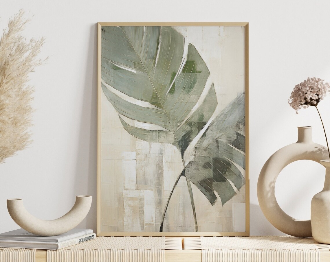 Decorative Palm Leaf Minimalist Poster, Modern Boho