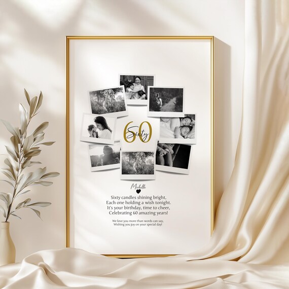 Personalized 60th Birthday Photo Collage Print with Poem Keepsake