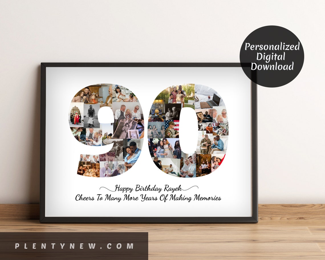 Number 90 Photo Collage Personalized 90th Birthday Gift Poster