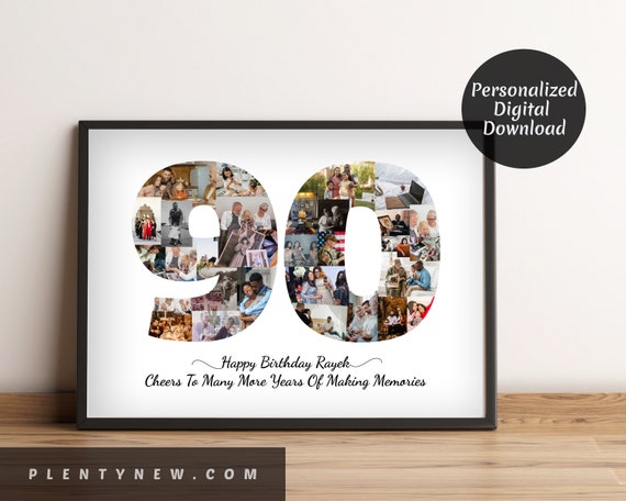 Personalized 90th Birthday Gift Number Photo Collage 90th Party Decoration Picture Collage Custom Made From Your Photographs 90th Birthday