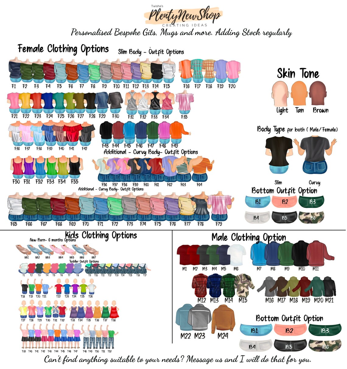 Family Clothing Outfit Options Chart For Custom Portrait Print