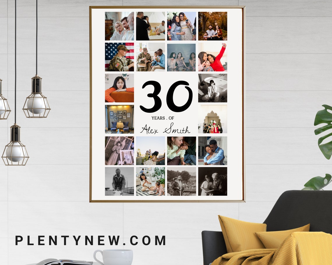 Personalized 30 Years Of Photo Collage Milestone Birthday Gift Poster