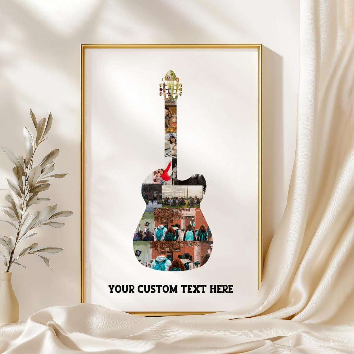 Personalized Guitar Shaped Photo Collage Print with Custom Text