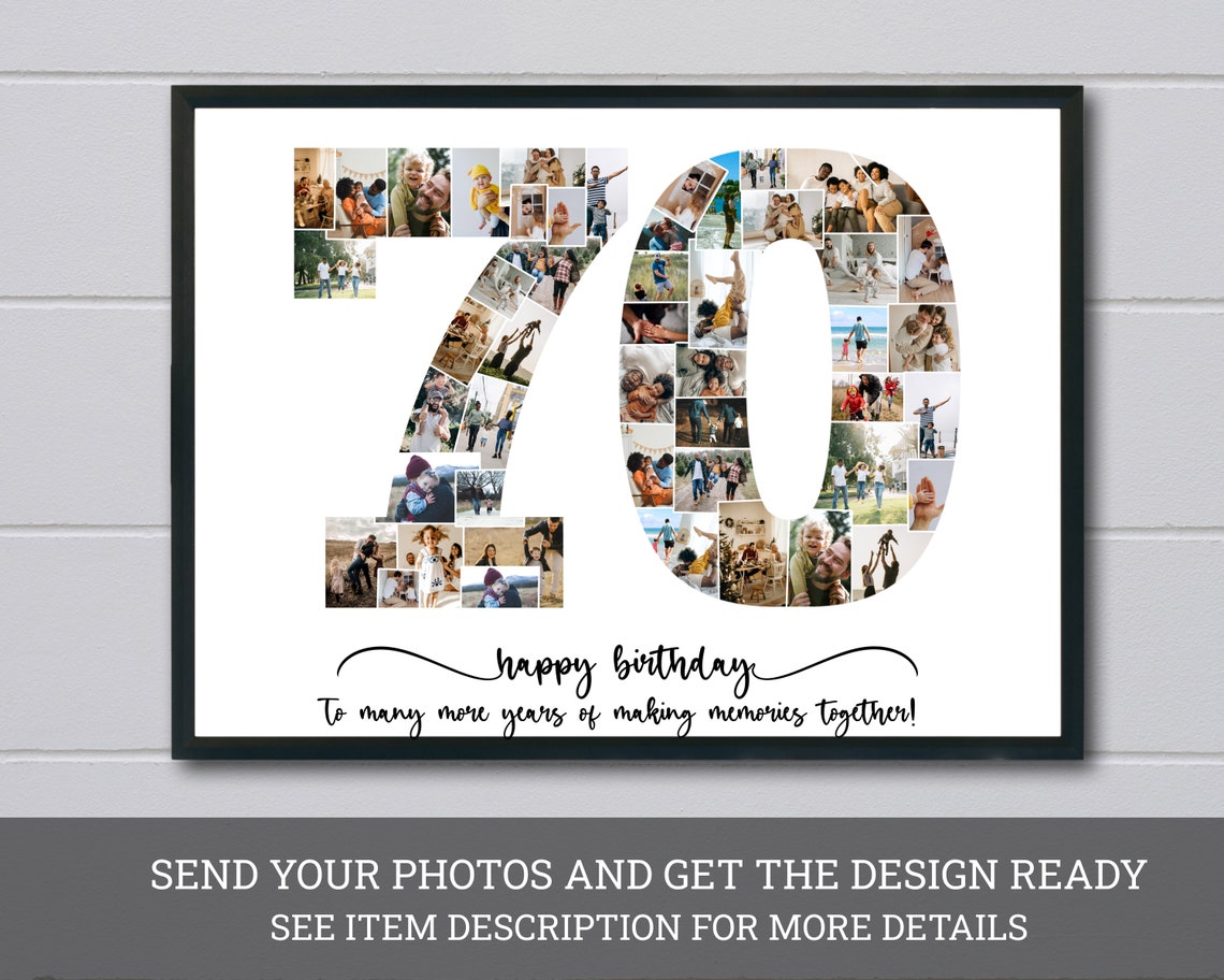 Custom 70 Birthday Photo Collage Personalized 70th Picture Collage Design Editable Number Collage Birthday Gift Instant Photo Collage
