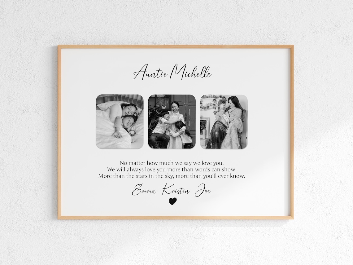 Auntie Michelle Photo Poem Poster with Three Family Pictures Gift