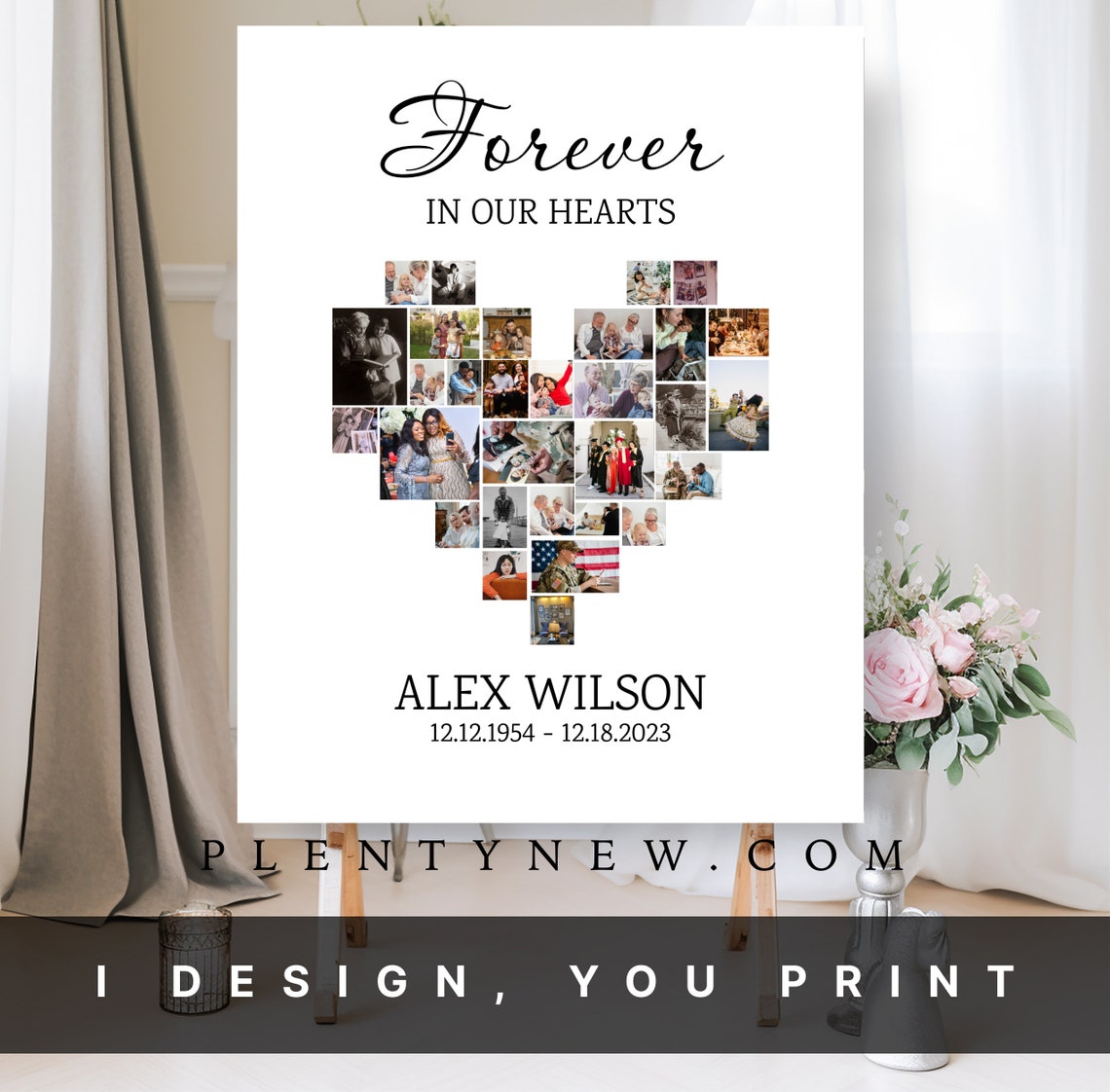 Forever In Our Hearts Memorial Heart Shape Photo Collage Poster