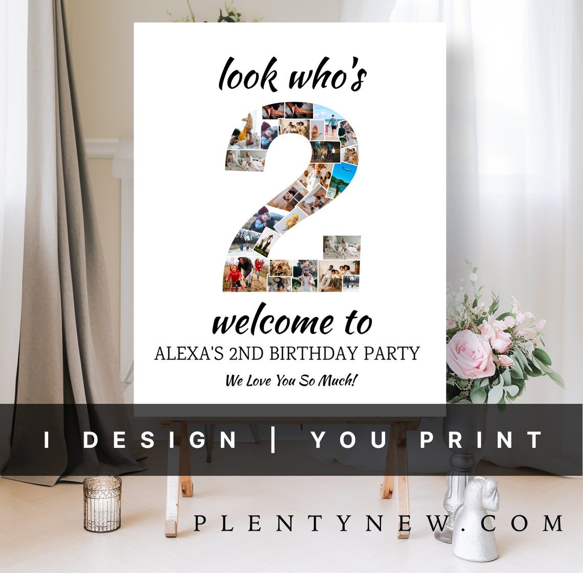 Look Who's Two Photo Collage Welcome Sign 2nd Birthday Poster