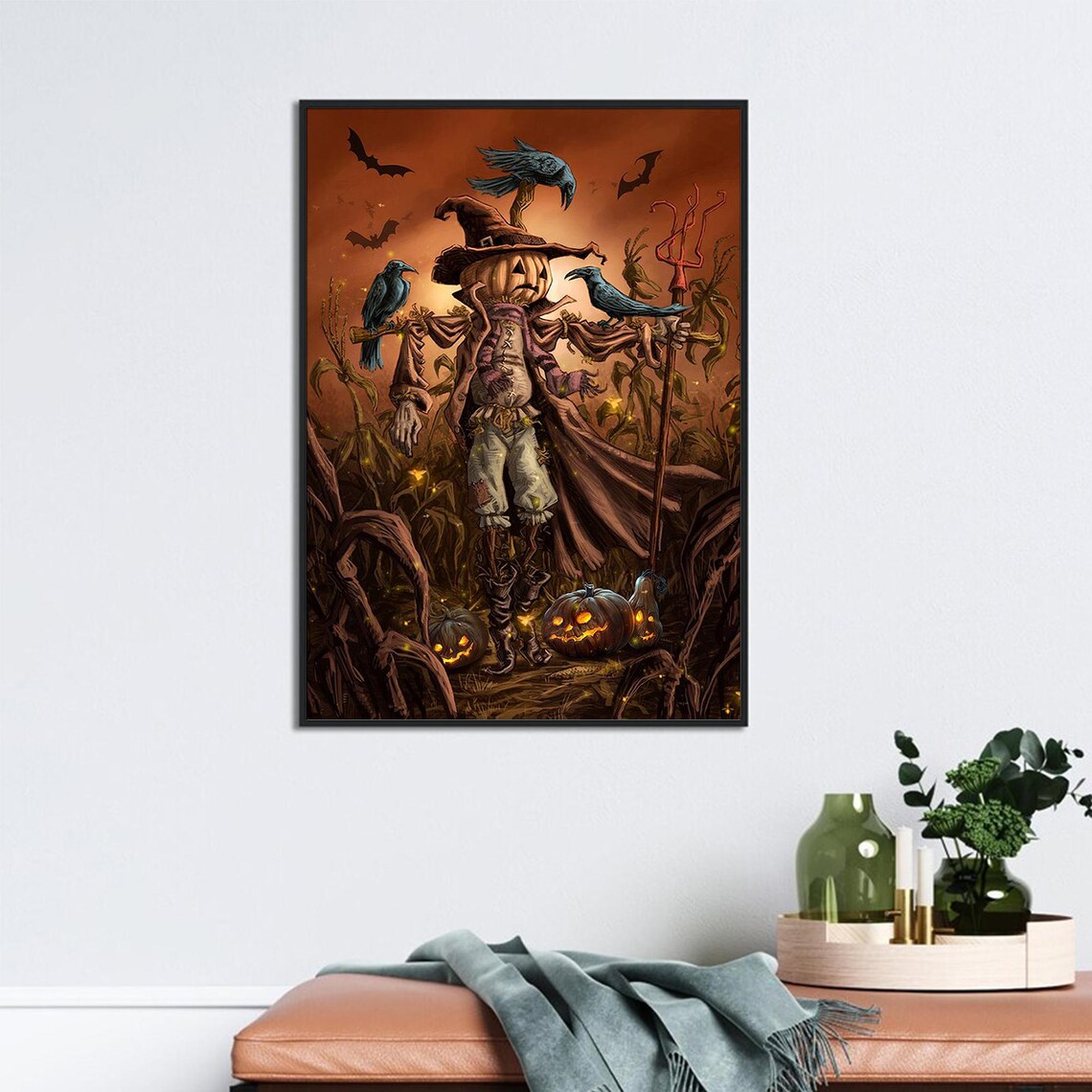 Pumpkin Head Scarecrow With Crows In Dark Cornfield Halloween Poster - Image 2