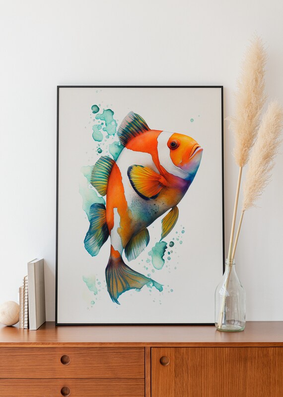 Clownfish Wall Art Watercolor Clownfish Living Room Wall Decor Airbnb Wall Art Nursery Wall Decor Clownfish Watercolor Wall Art Giftable