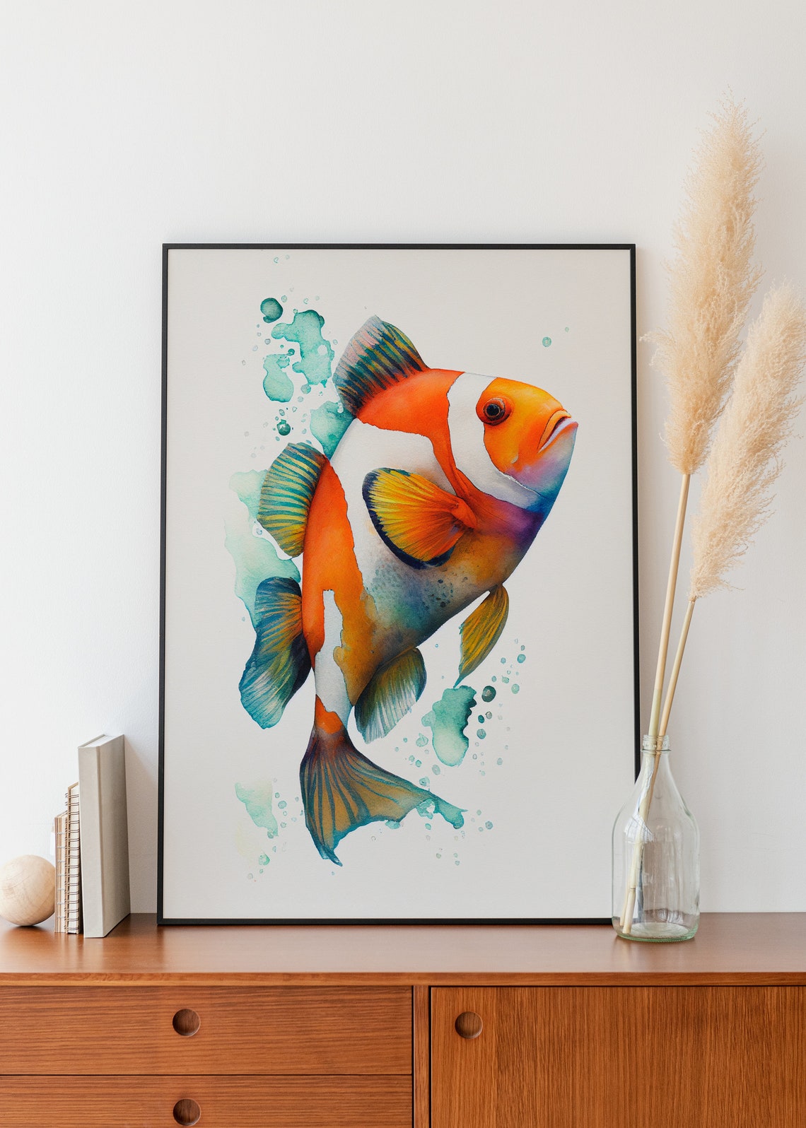 Cheerful Clownfish Tropical Reef Fish Watercolor Ocean Poster