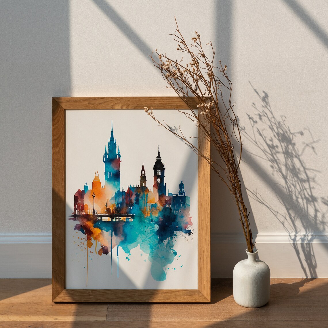 Amsterdam Watercolor Canal Houses with Historic Church Spires Poster - Image 2