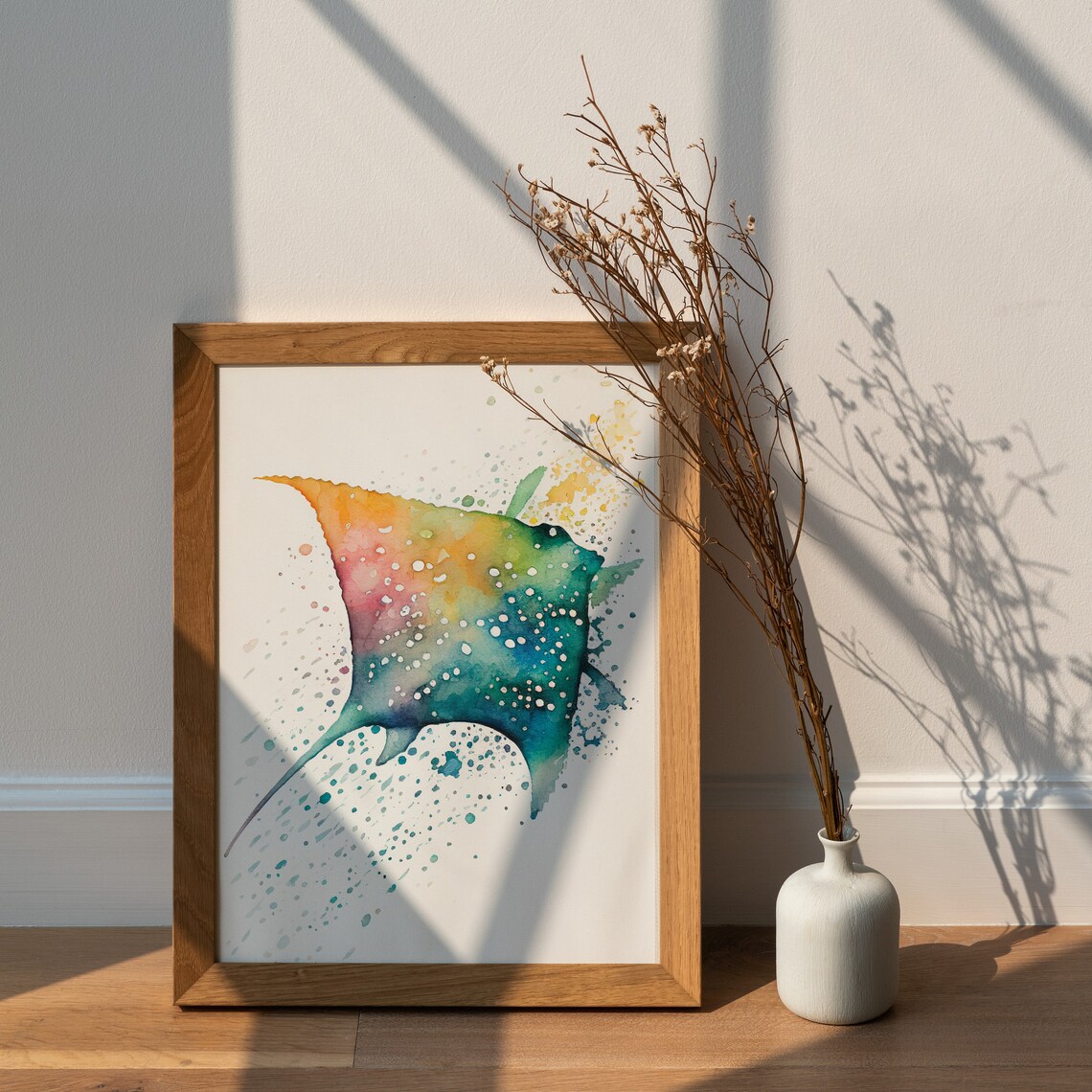 Colorful Stingray Ocean Splash Watercolor Marine Life Wall Art - Image 2