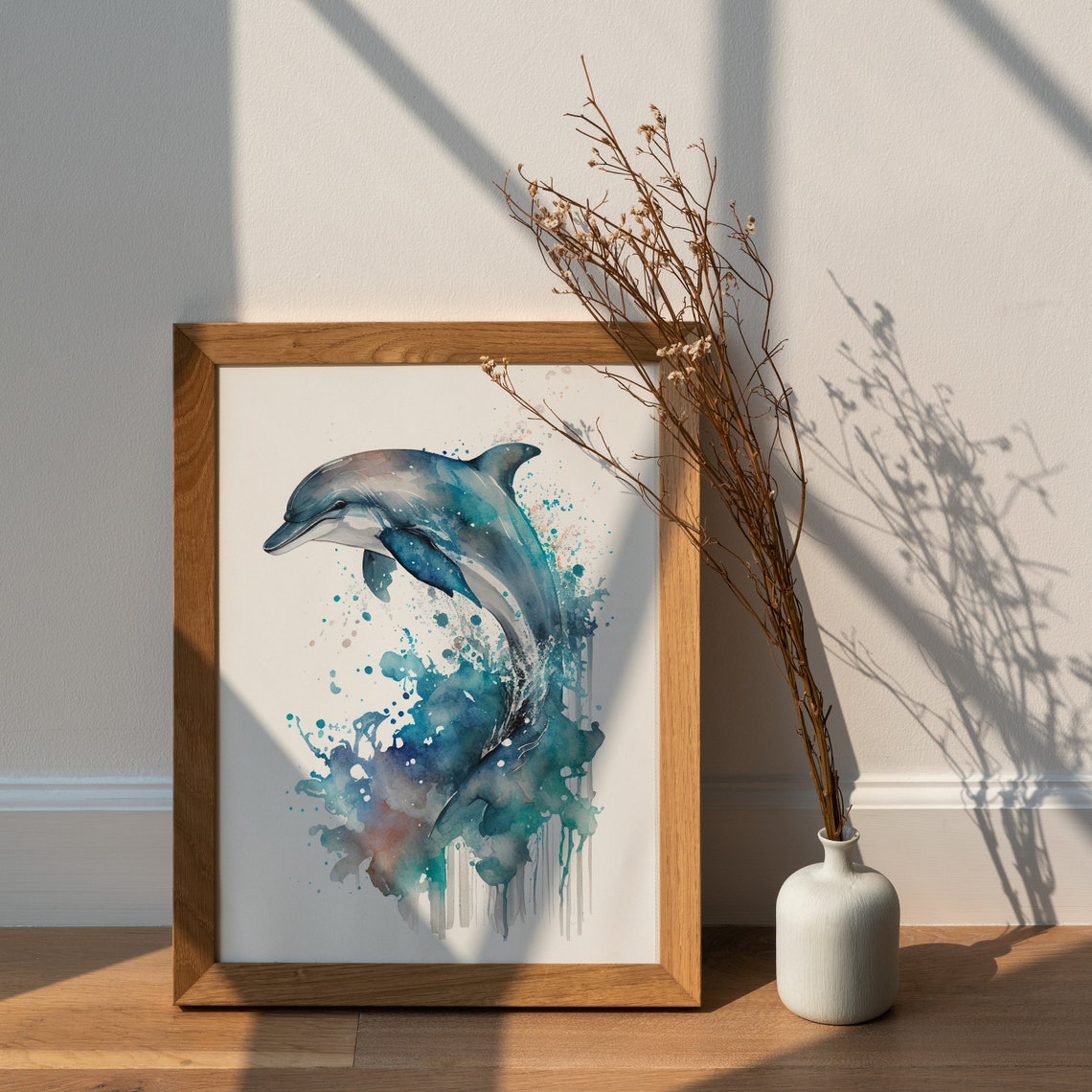 Leaping Dolphin Ocean Splash Watercolor Marine Life Wall Art - Image 3
