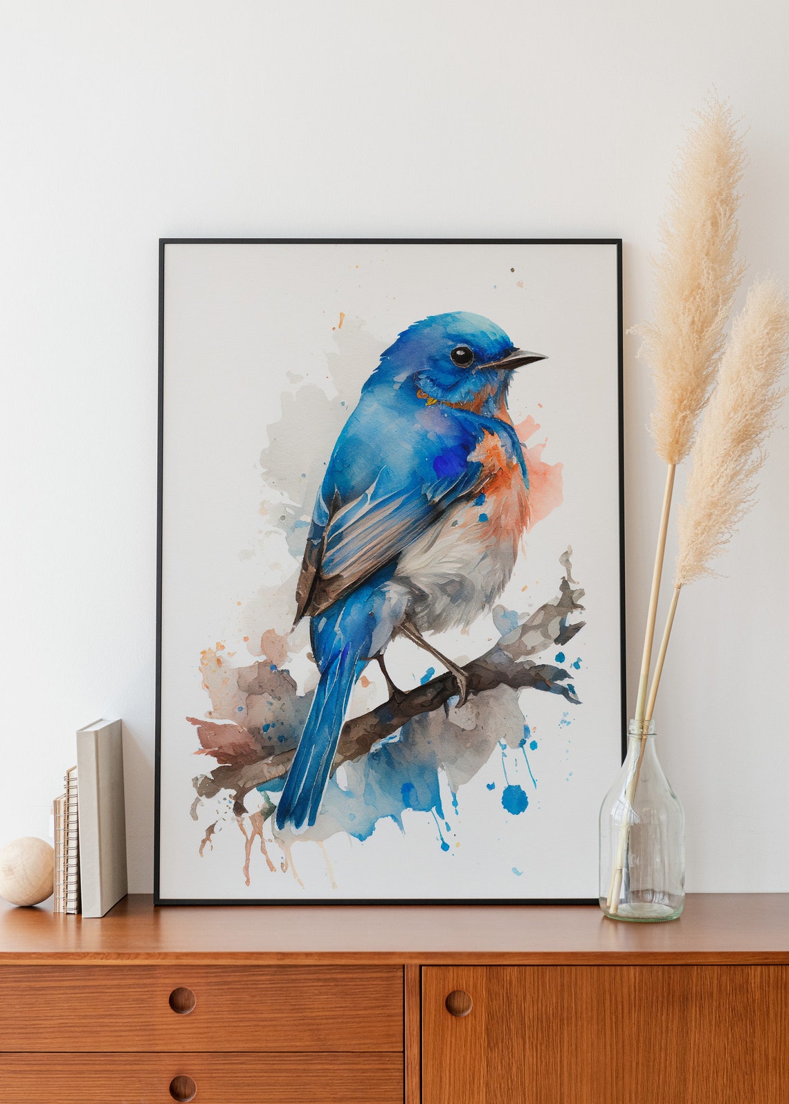 Vibrant Bluebird Watercolor Painting Bird Wildlife Art Poster