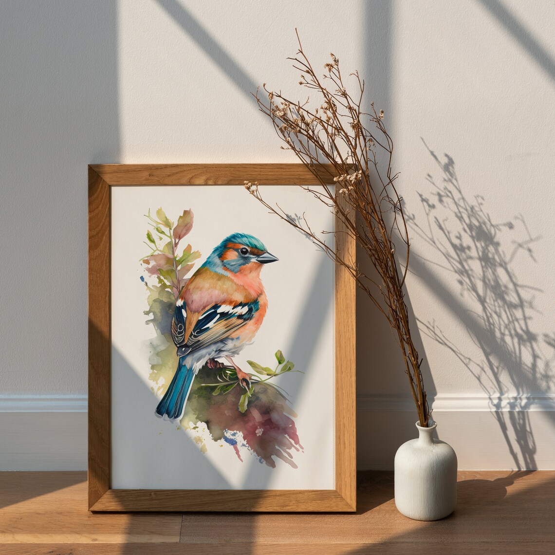 Pink Breasted Chaffinch Songbird Watercolor Bird Portrait Poster - Image 2