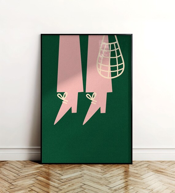 Pink Heels Fashion Illustration Dark Green Chic Modern Art Poster