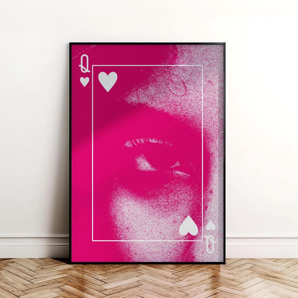 Queen of Hearts Hot Pink Pop Art Playing Card Bold Sassy Poster