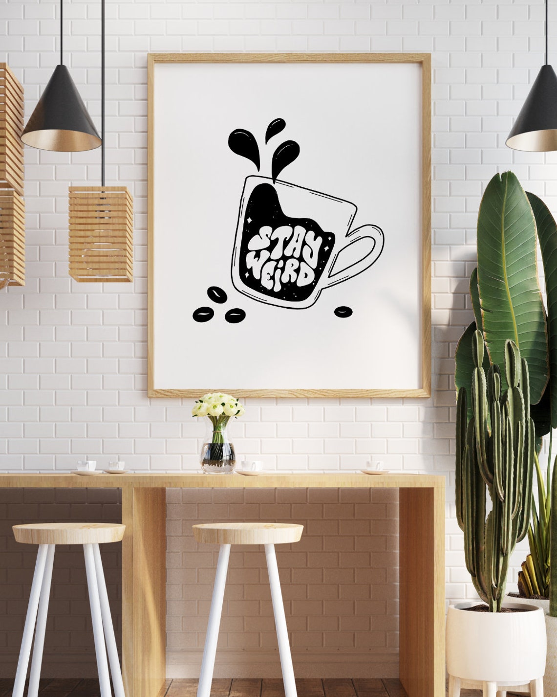 Stay Weird Coffee Cup Retro Bold Funny Typographic Quote Art Poster - Image 3