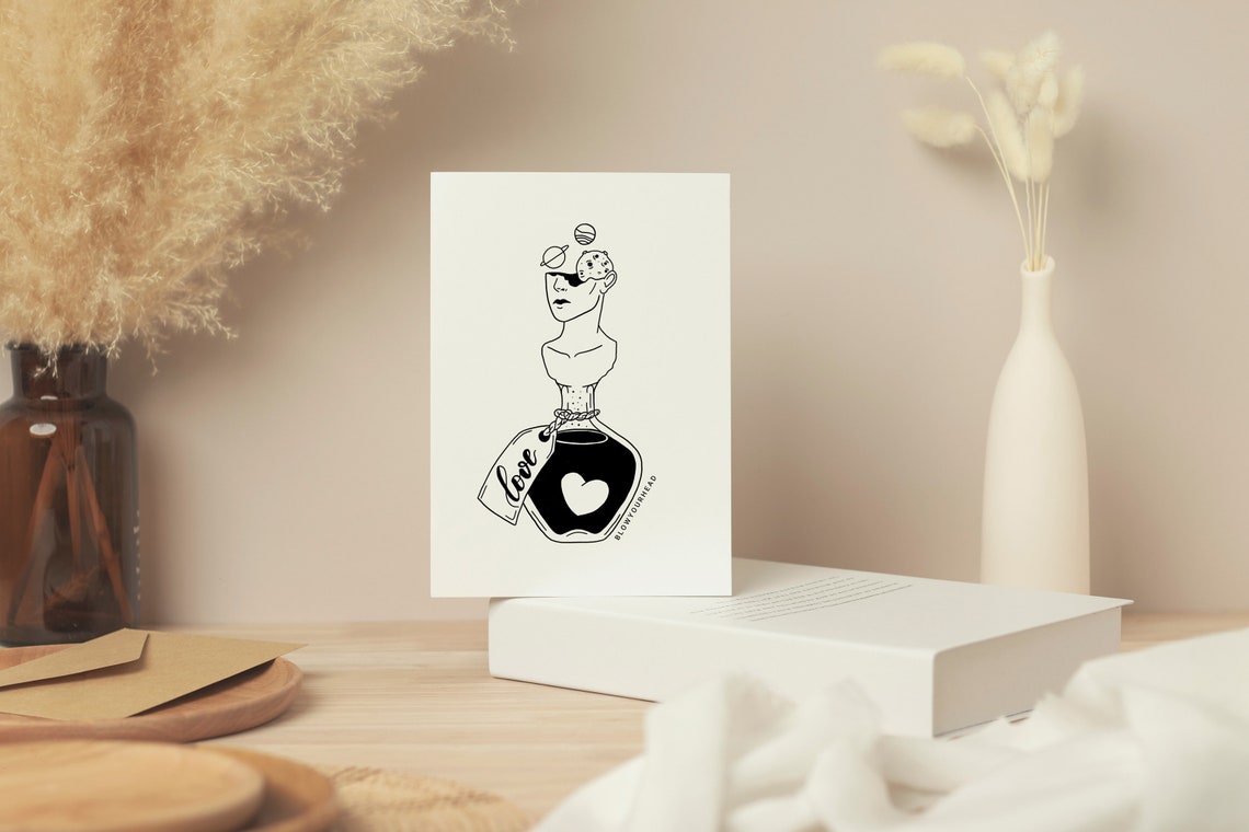 Valentines Love Potion Bottle Bust Planet Surreal Art Poster - Image 3