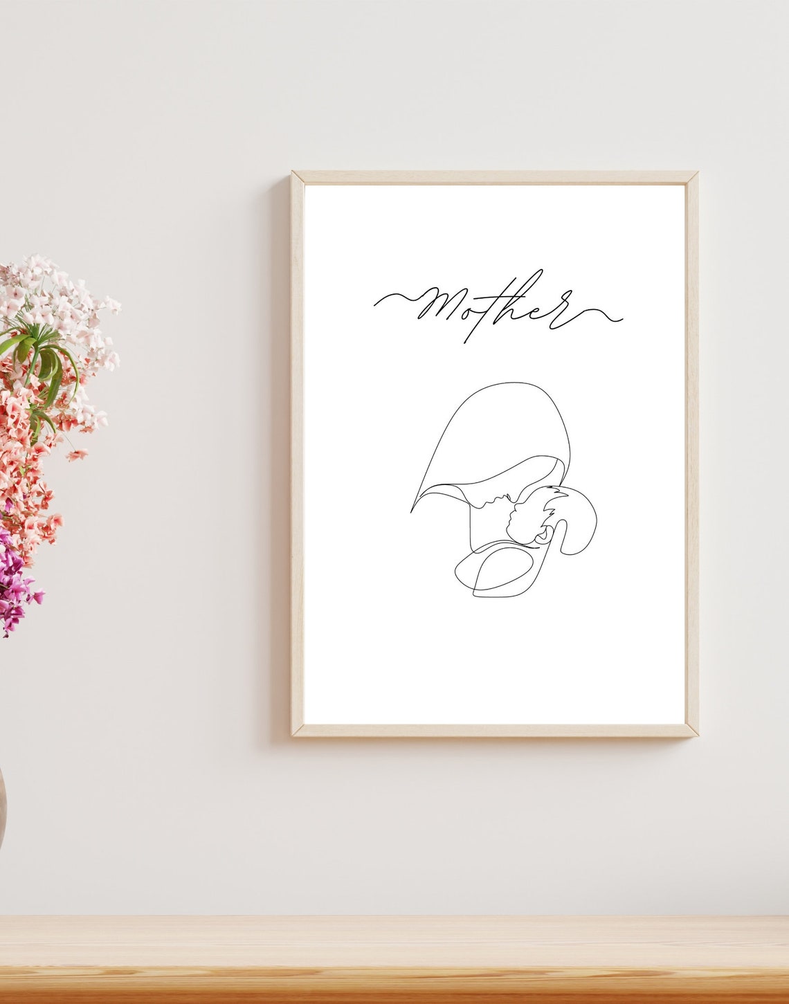 Mother One Line Art Mother Kissing Child Minimalist Love Poster - Image 2