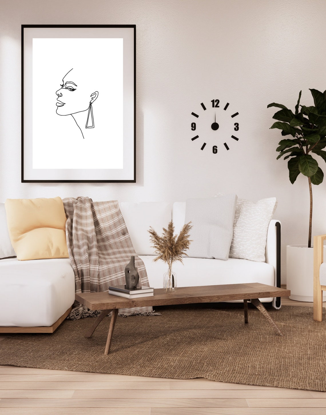 Minimalist Woman Profile Line Drawing Geometric Earring Poster - Image 2