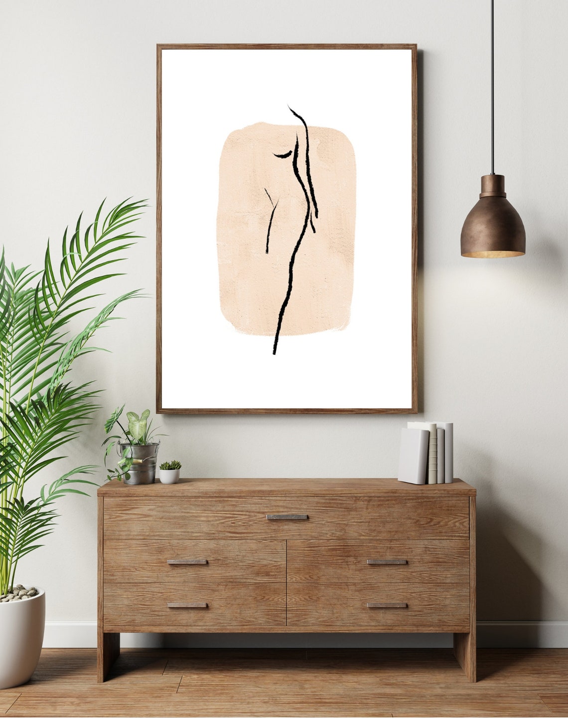 Female Body Line Art Beige Minimalist Abstract Woman Figure Poster - Image 2