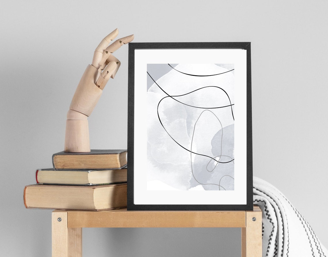 Grey White Abstract Flowing Line Loops Minimalist Art Poster - Image 4