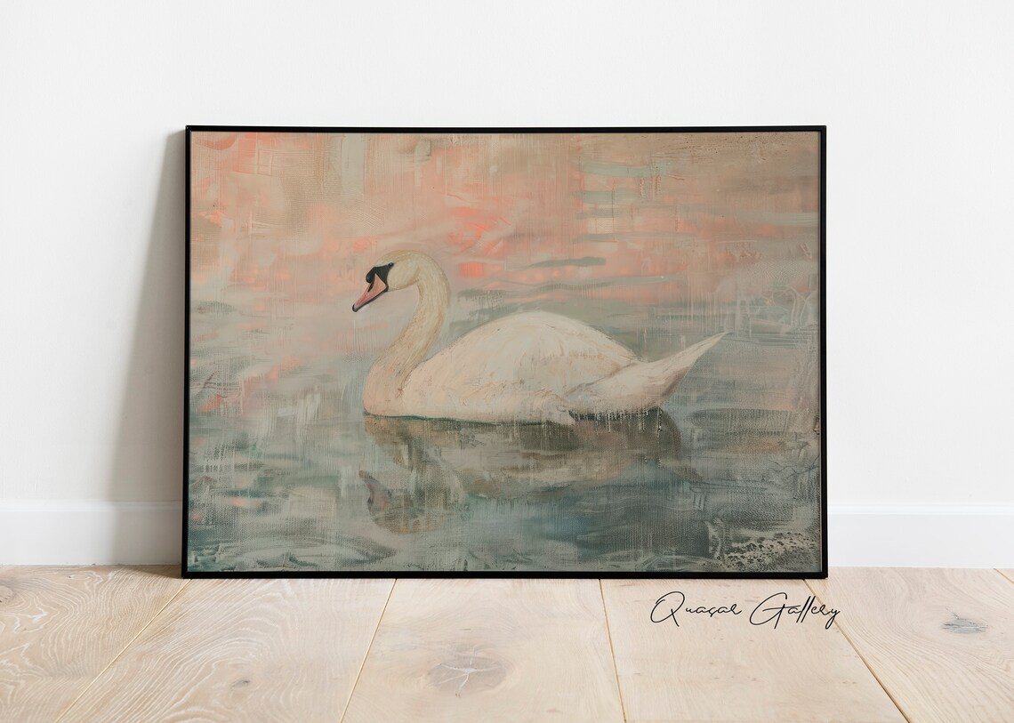 Swan Oil Painting Art Print, Vintage Nursery Decor - Image 3