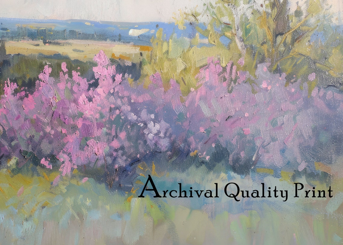 Flower Field Poster Oil Painting Country Landscape Painting Spring Meadow Painting Lilac Field Wall Art Soft Palette Painting - Image 4