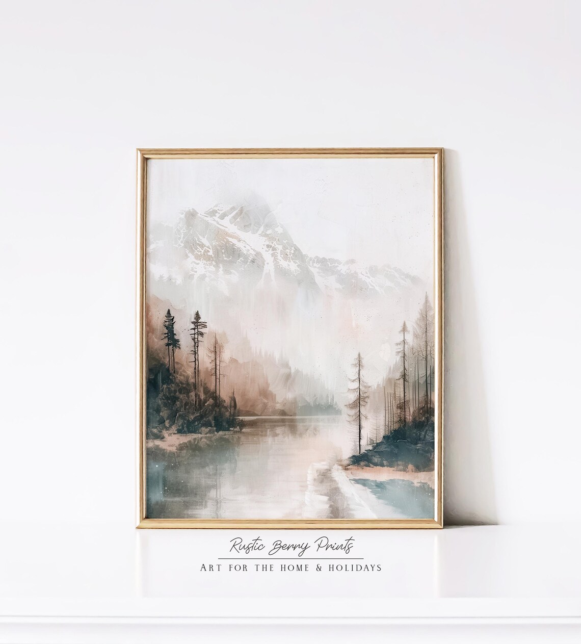 Rustic Landscape Mountains Lake Painting Wall Art Vintage Print Cottagecore Academia Art - Image 2