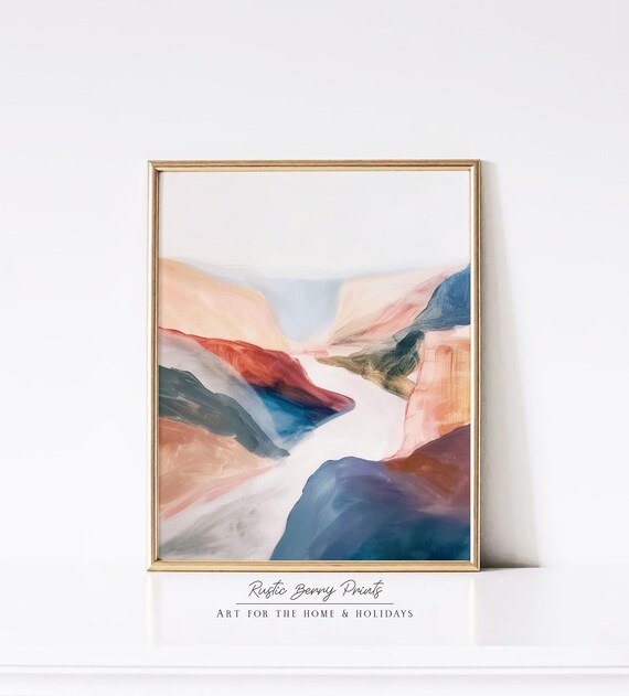 Desert Landscape Painting Wall Art Vintage Print Warm Tones Abstract Art Art