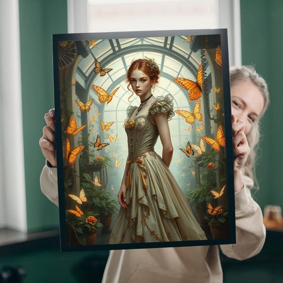 Steampunk Woman, Futuristic Greenhouse Art Print