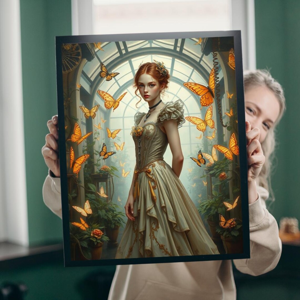 Steampunk Woman, Futuristic Greenhouse Art Print